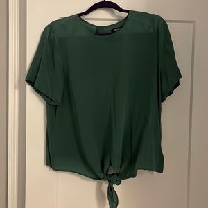 Madewell 100% Silk Green Tie Button Back Top